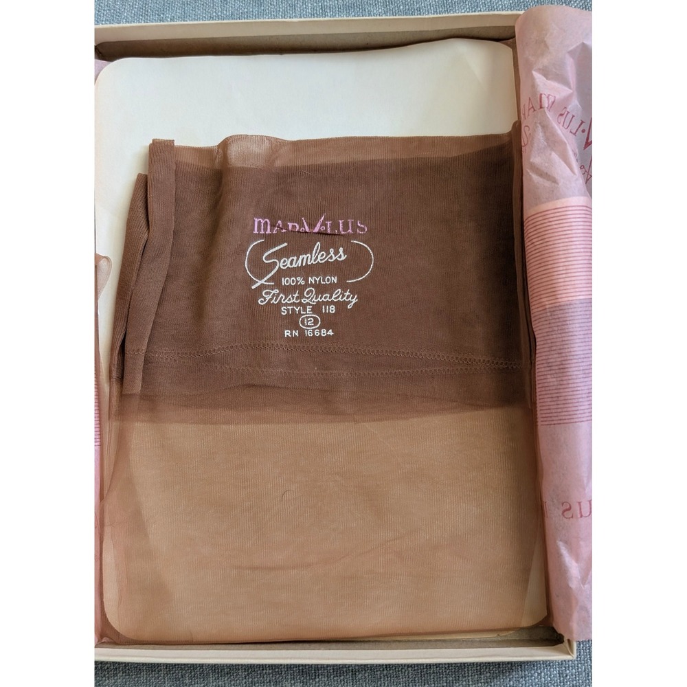 Vintage Mar-V-Lus Valure Hosiery Brown Seamless 100% Nylon Stockings Style 1960s